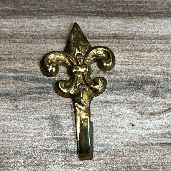 Solid Brass Coat Towel Hat Hook Wall Mount Fleur De Lis Hanger Key Robe leash - Picture 1 of 6